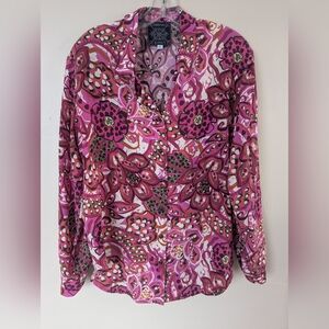 Johnny Was Dreams Of Vivanna Silk Shirt, Red Pink, White, & Black Floral (S)